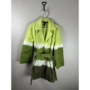 INC Green Trench Coat Size Large Colorblock Belted Jacket Y2K Fairy Y2K Preppy